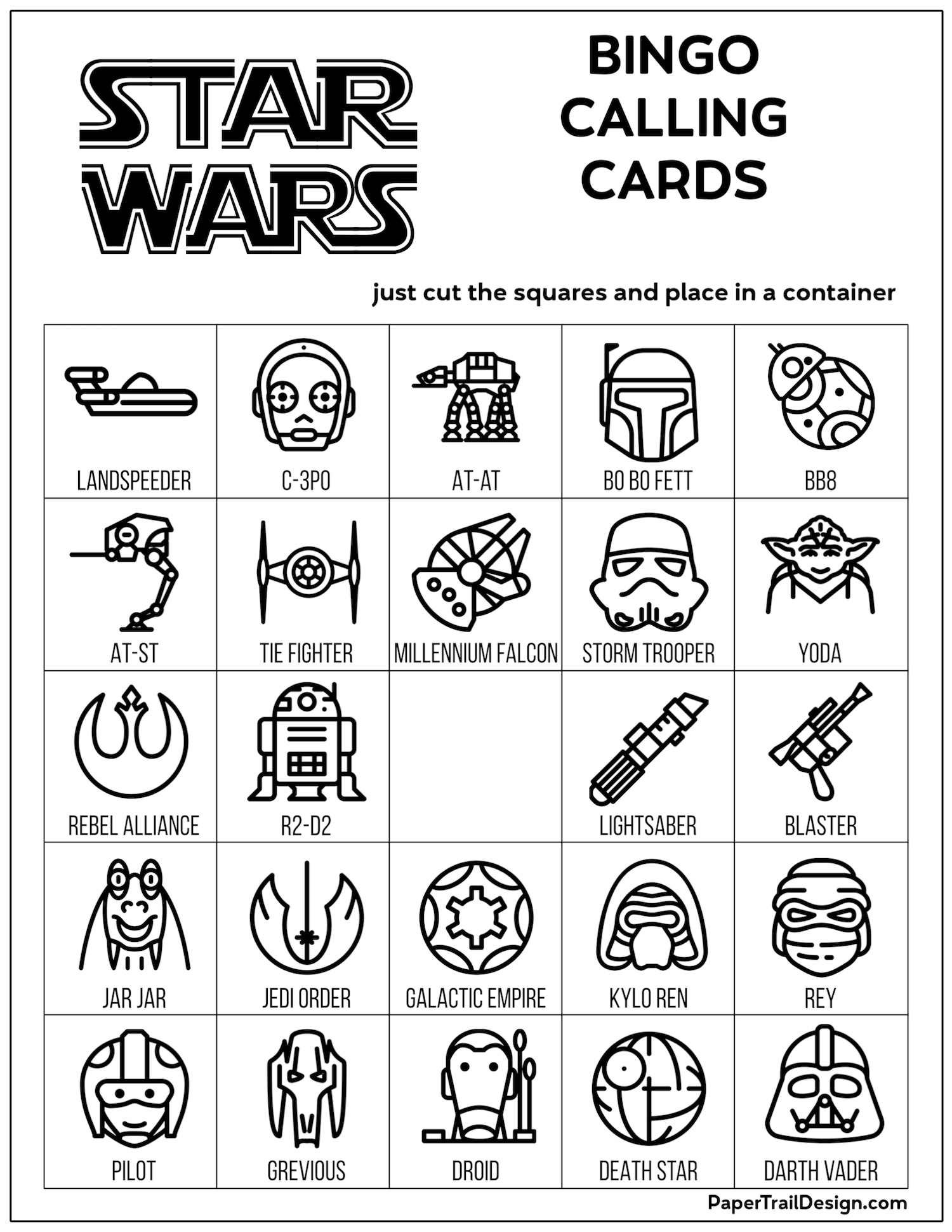 Star Wars Bingo {Free Printable Party Game} - Paper Trail Design