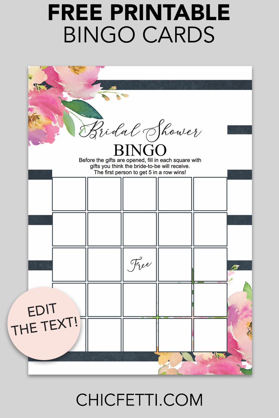 Striped Floral Printable Bridal Shower Bingo | Bridal Shower