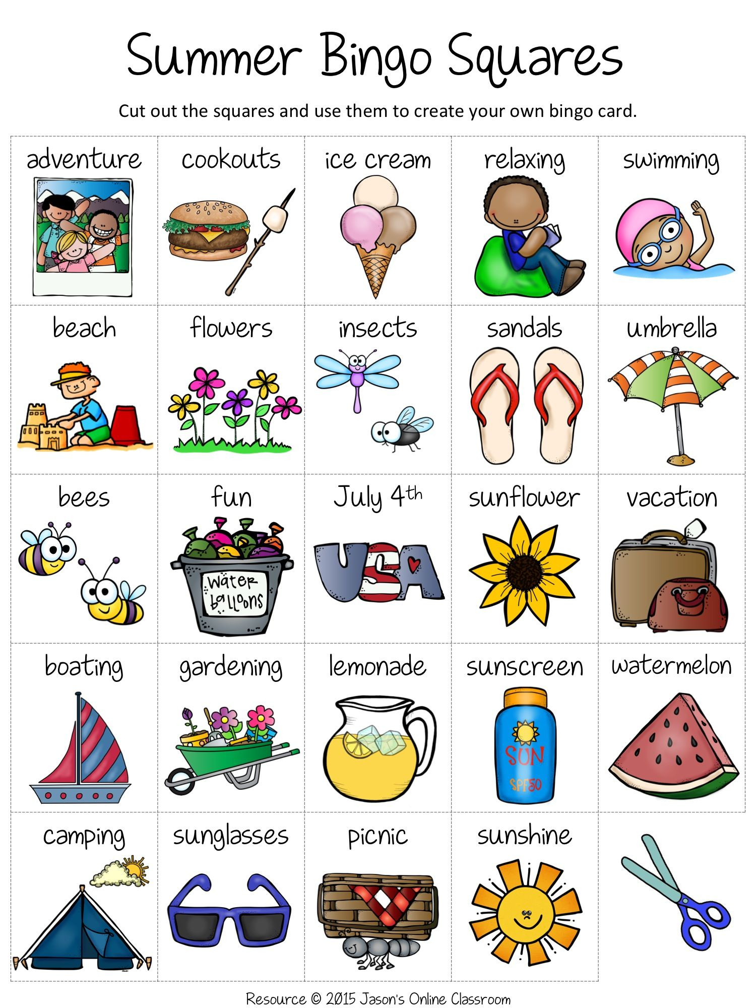 Summer Bingo | Bingo Card Template, Bingo, Bingo For Kids