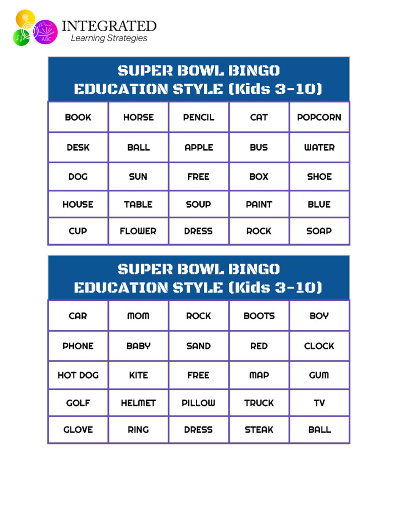 Super Bowl Bingo - Free Printable - Integrated Learning