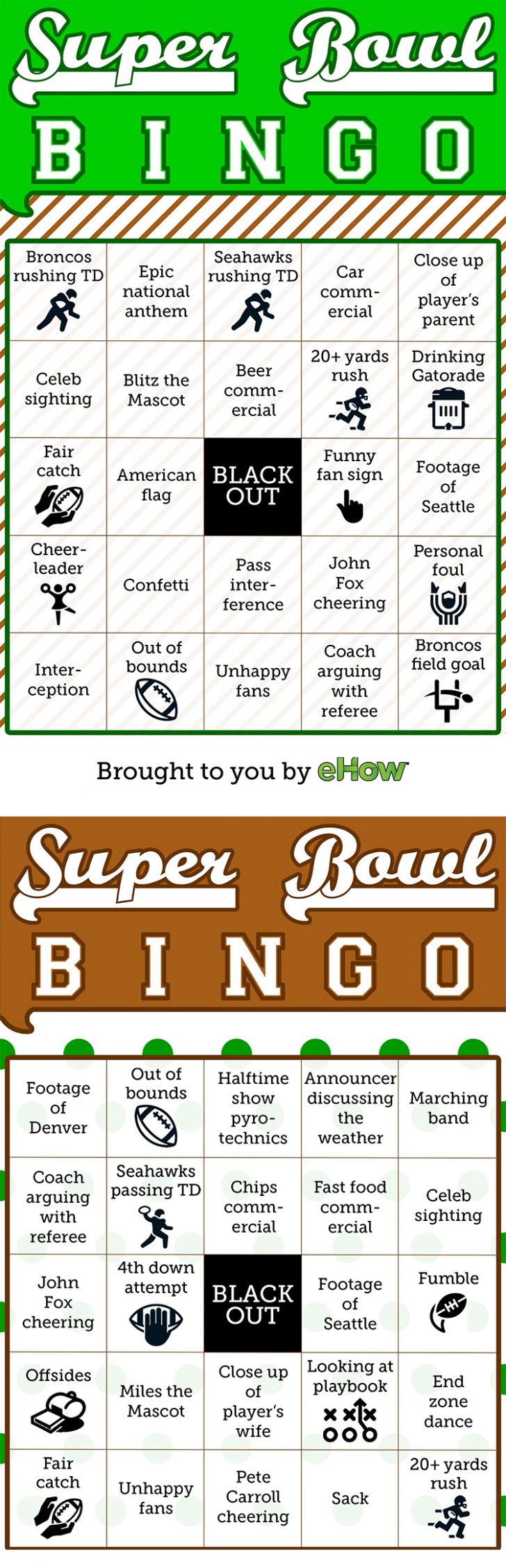 Super Bowl 2015 Printable Bingo Cards