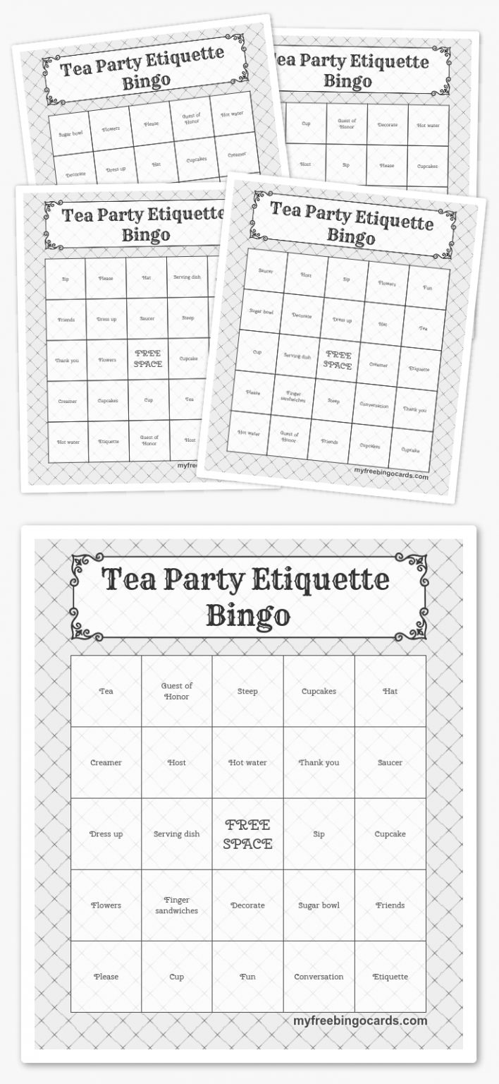 Tea Party Etiquette Bingo | Free Printable Bingo Cards | Printable ...