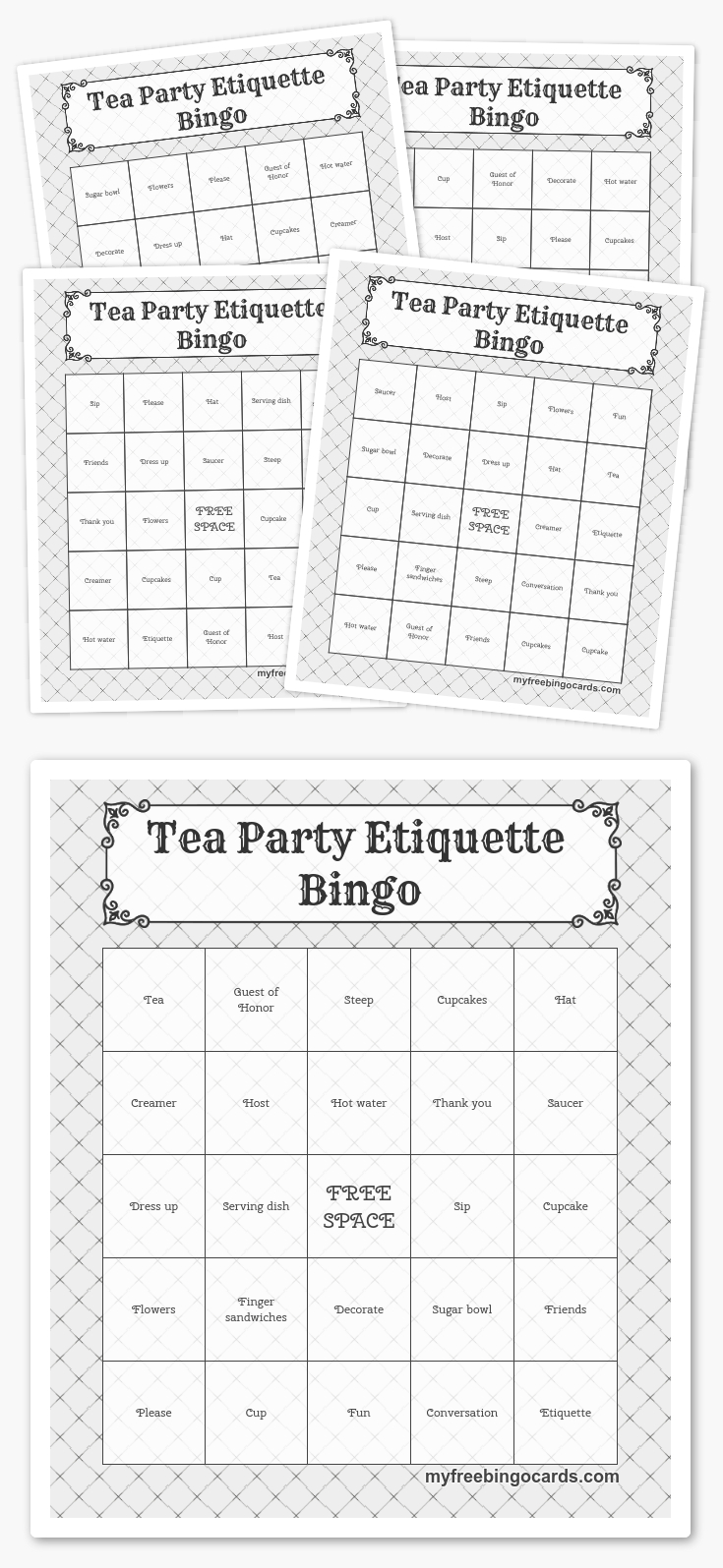 Tea Party Etiquette Bingo | Free Printable Bingo Cards