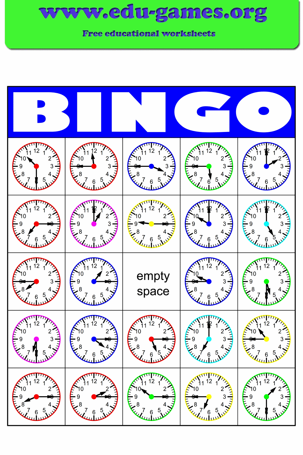 Clock Bingo Free Printable