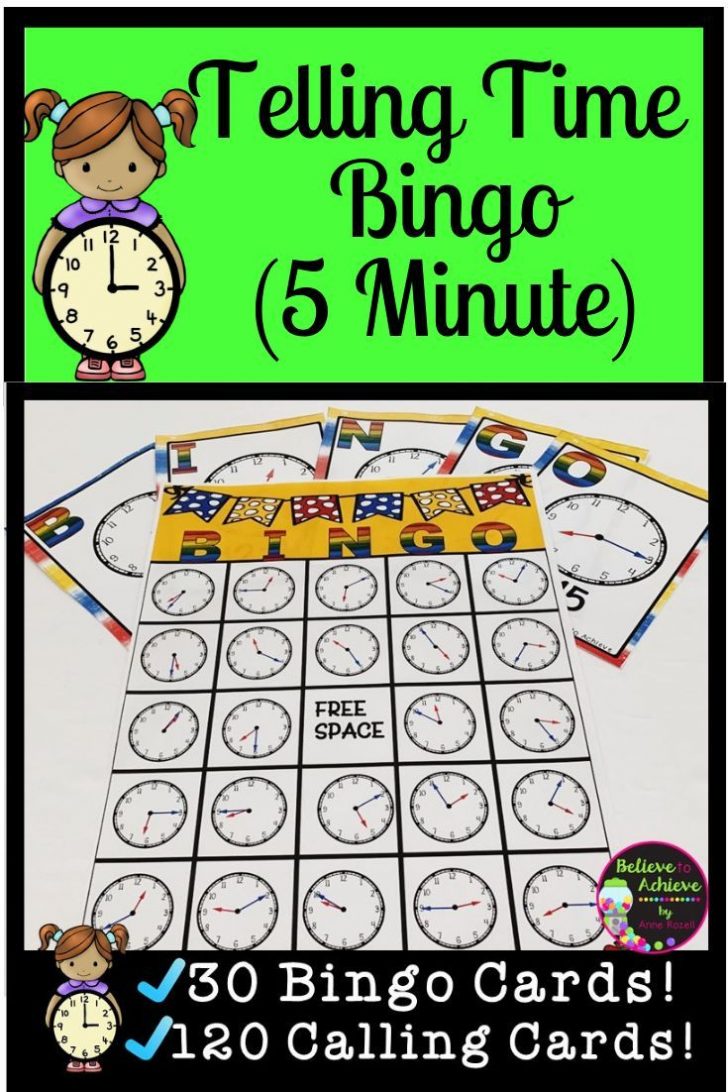 Telling Time Bingo Nearest 5 Minutes 3Rd Grade Math Printable