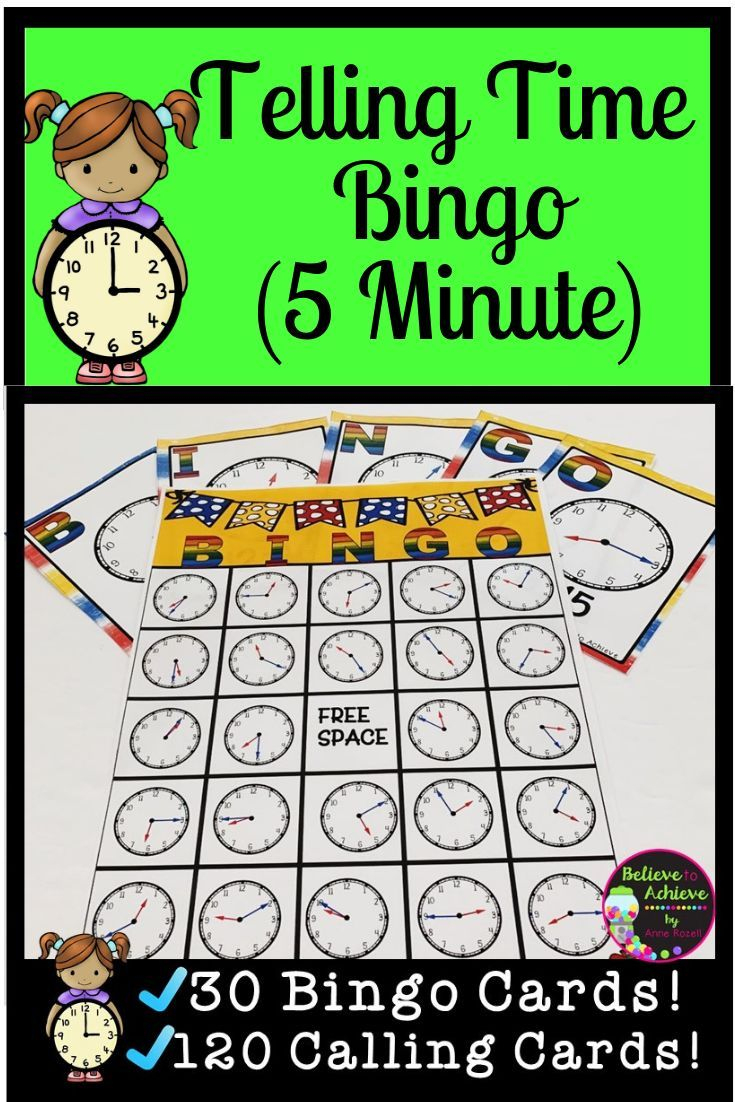 Telling Time Bingo - Nearest 5 Minutes | 3Rd Grade Math