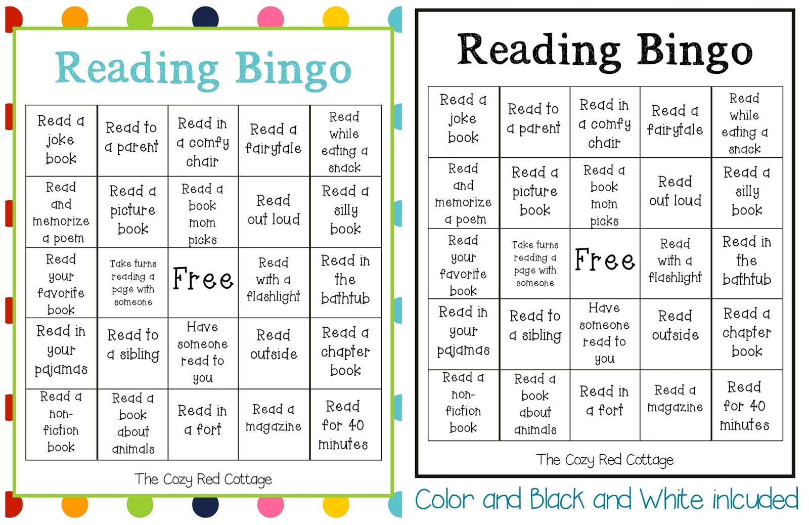 The Cozy Red Cottage: Reading Bingo (Free Printable)