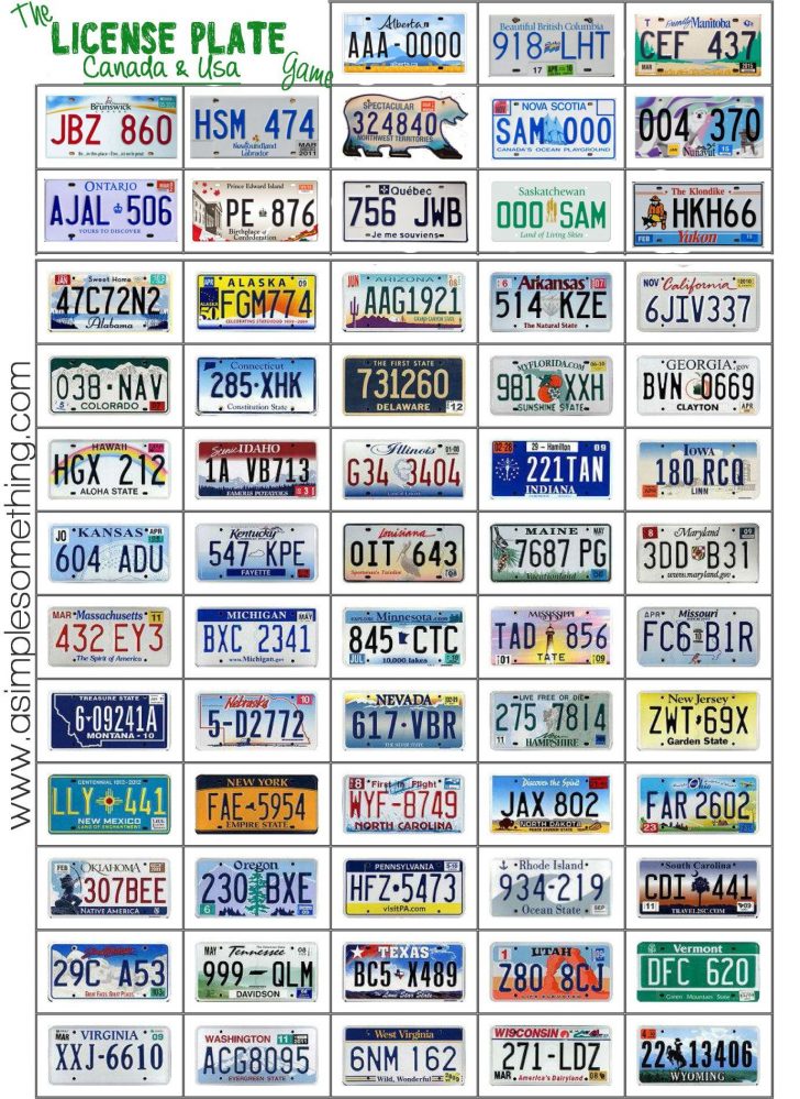 Free Printable Car License Plate Bingo Cards