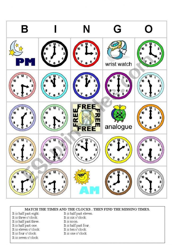 Analog Clock Printable Bingo Cards