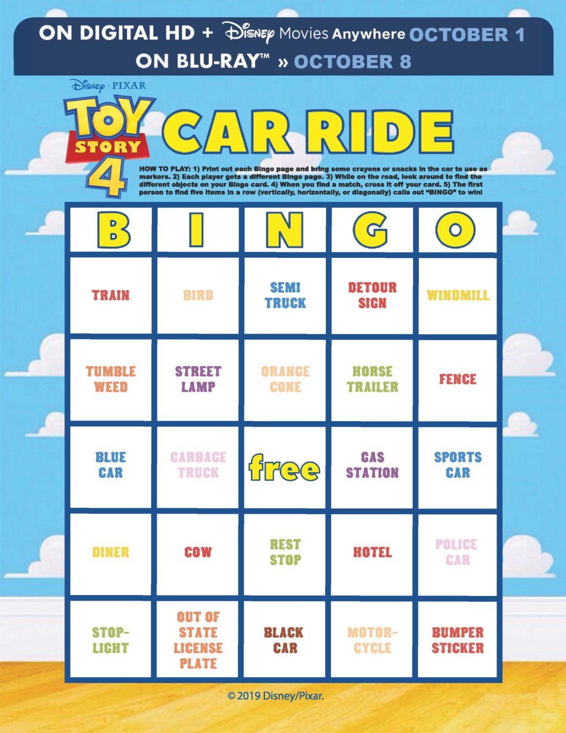 Toy Story 4 Printables - Car Ride Bingo | Crazy Adventures