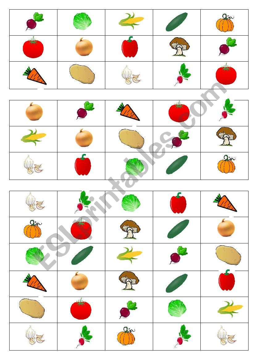 Vegetables Bingo Cards - Esl Worksheetlyubka87