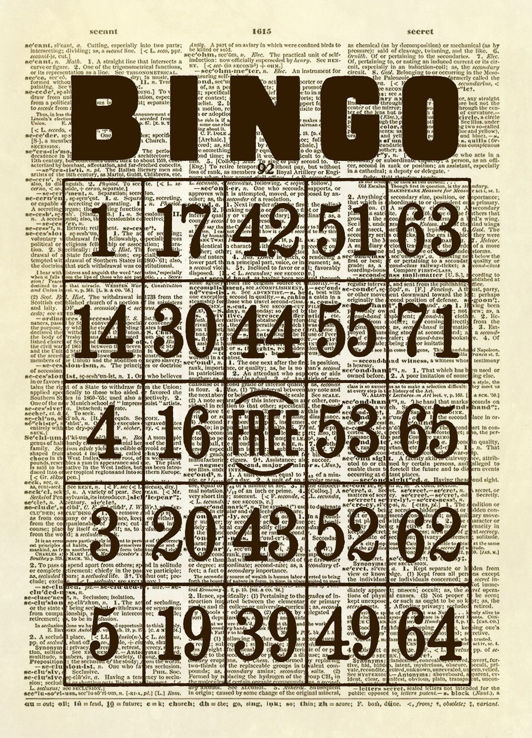 Vintage Bingo Card Dictionary Art Print - Kaarten, Papier En