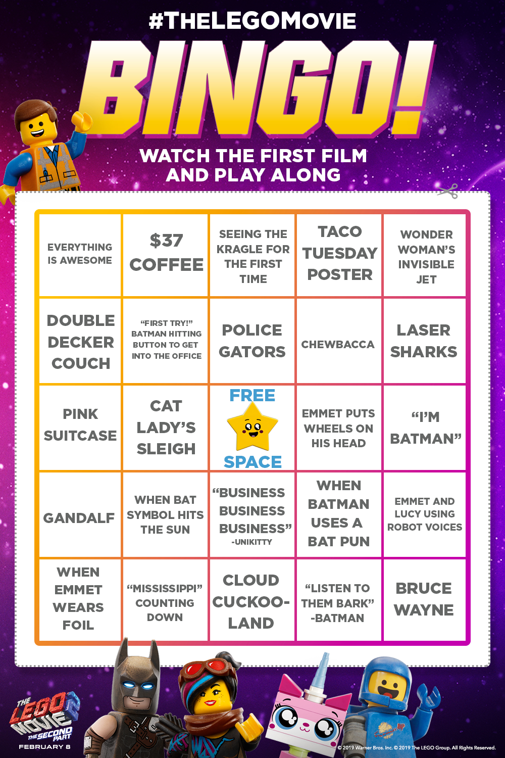 Watch The Lego Movie And Play Along With This Bingo Card