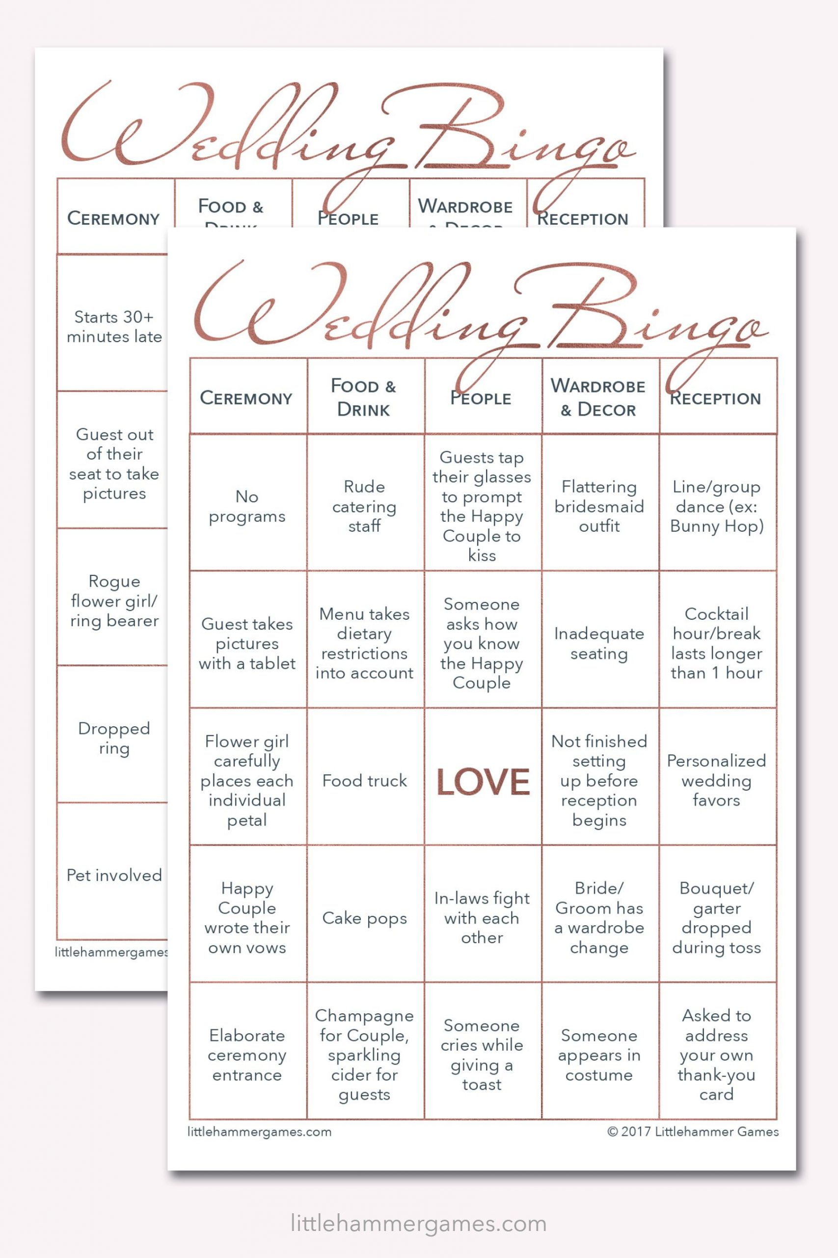 Wedding Bingo - Rose Gold Printable Game Cards | Wedding