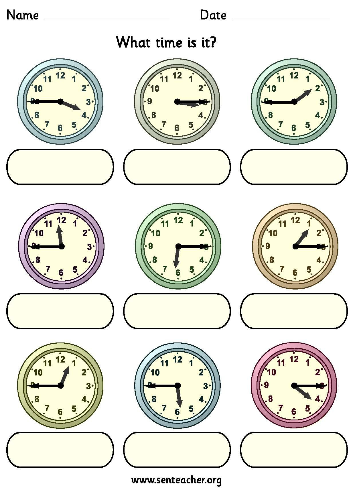 Worksheet Containing 9 Analogue Clocks Showing Quarter To